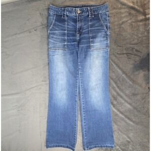 White House Black Market The Trouser High Rise Wide Leg Jeans Medium Wash Sz 4